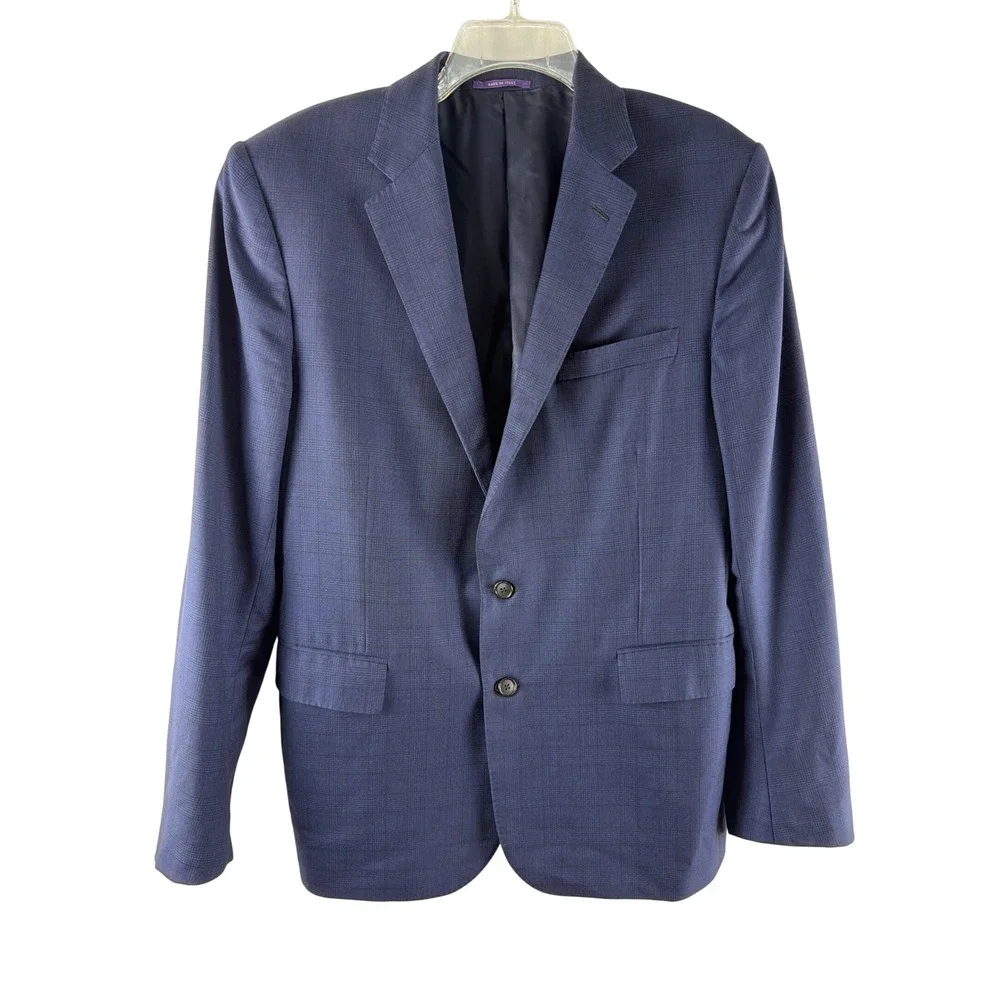 Ralph Lauren‎ Purple Label Mens 44R Blue Glen Plaid Wool Blazer Sport Coat Italy